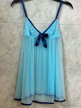Vintage Victoria’s Secret Angels Y2K Blue Babydoll Slip Dress Lingerie Medium